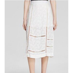 Free People Ivory White Cutout straight midi Skirt size 10 Prairie Cottagecore